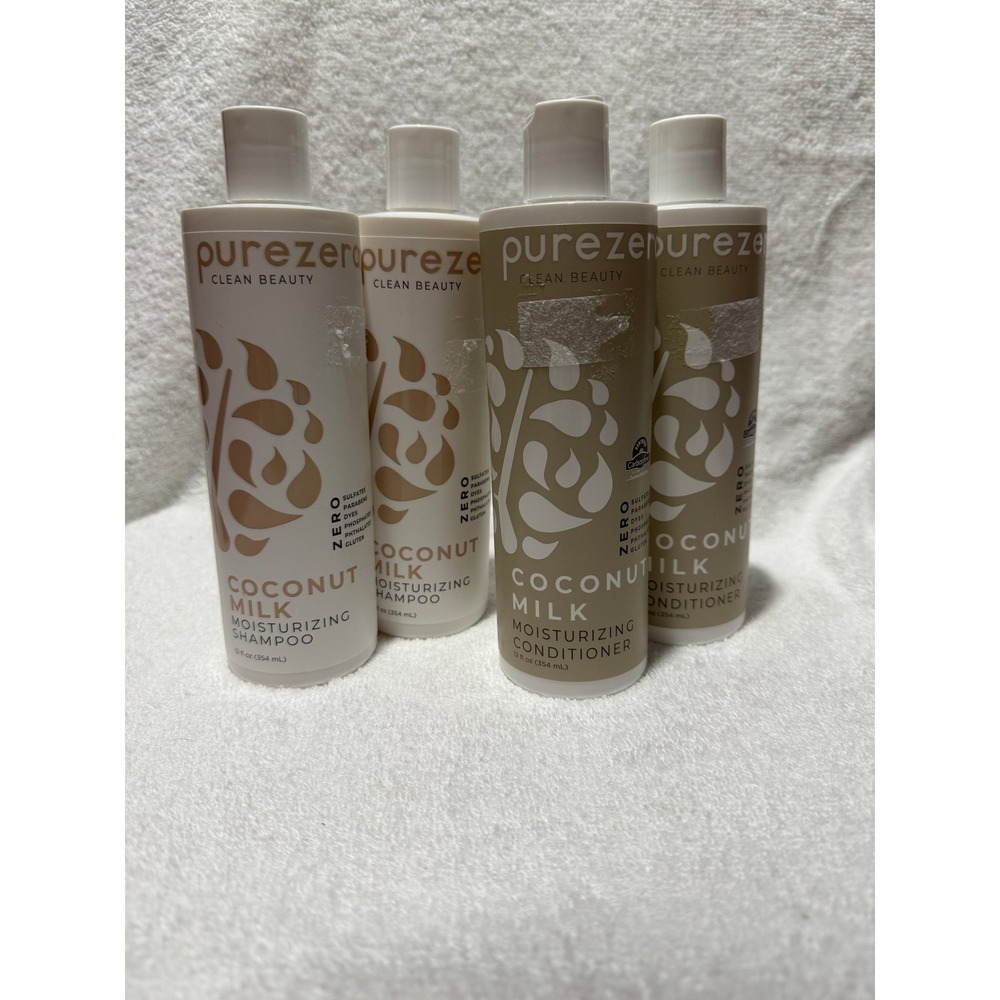 Purezero Clean Beauty Coconut Milk Moisturizing Shampoo Conditioner 4 Pack 12oz